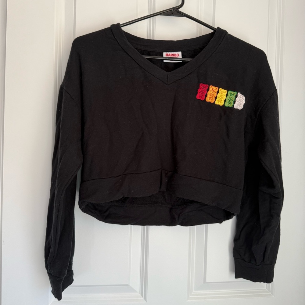 HARIBO GUMMY BEAR Black Long Sleeve Top with Embroidered Accents